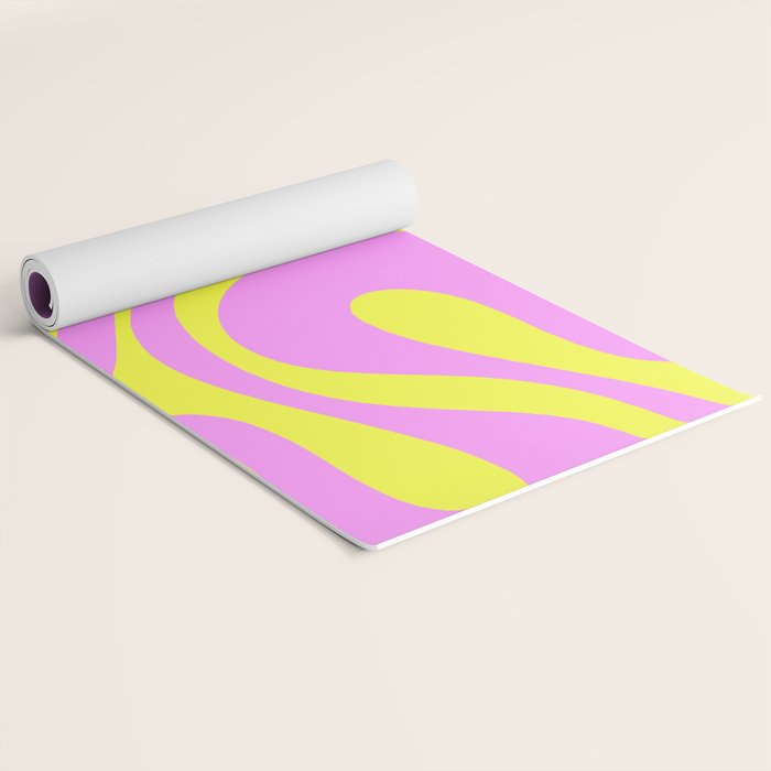 Vivid Mod Swirl Retro Abstract Pattern Neon Yellow and Pink Yoga Mat Gallery Image 2