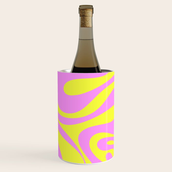 Vivid Mod Swirl Retro Abstract Pattern Neon Yellow and Pink Wine Chiller Gallery Image 3