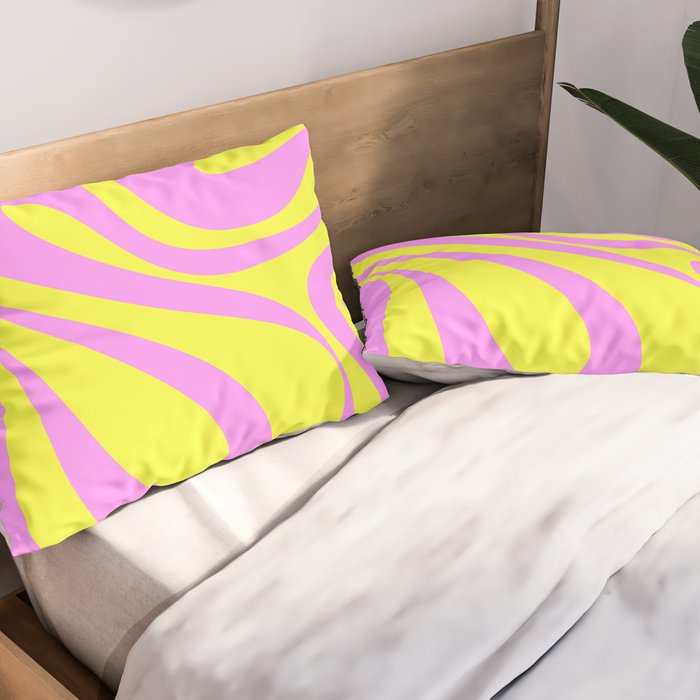 Vivid Mod Swirl Retro Abstract Pattern Neon Yellow and Pink Pillow Sham Gallery Image 2