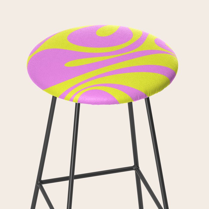 Vivid Mod Swirl Retro Abstract Pattern Neon Yellow and Pink Stool Gallery Image 2