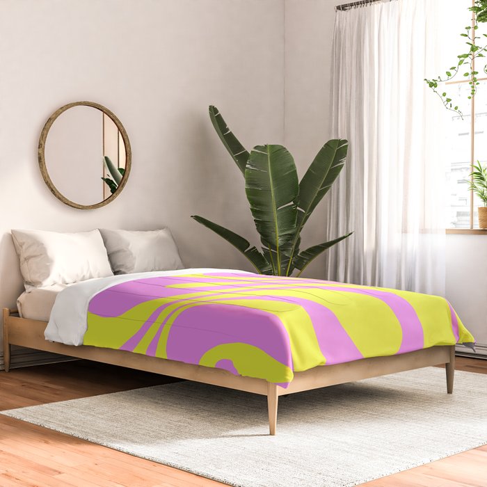 Vivid Mod Swirl Retro Abstract Pattern Neon Yellow and Pink Comforter Gallery Image 2