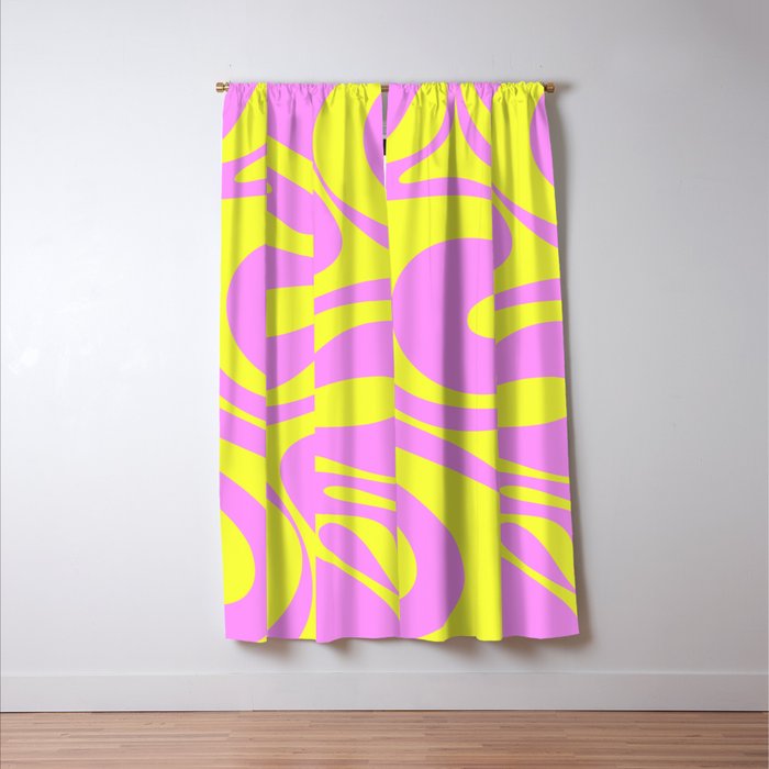 Vivid Mod Swirl Retro Abstract Pattern Neon Yellow and Pink Window Curtain Gallery Image 3