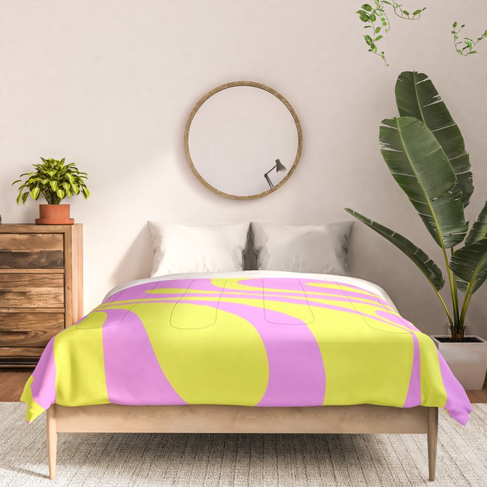 Vivid Mod Swirl Retro Abstract Pattern Neon Yellow and Pink Comforter Gallery Image 3