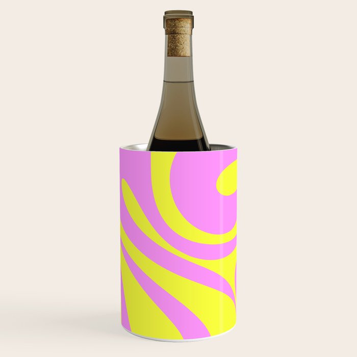 Vivid Mod Swirl Retro Abstract Pattern Neon Yellow and Pink Wine Chiller Gallery Image 1