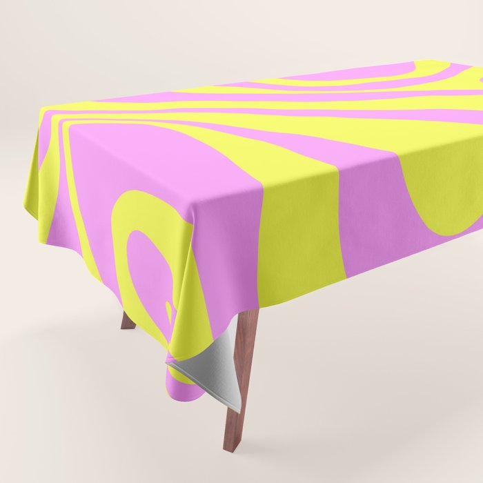 Vivid Mod Swirl Retro Abstract Pattern Neon Yellow and Pink Tablecloth Gallery Image 1