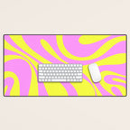 Vivid Mod Swirl Retro Abstract Pattern Neon Yellow and Pink Desk Mat Gallery Image 1