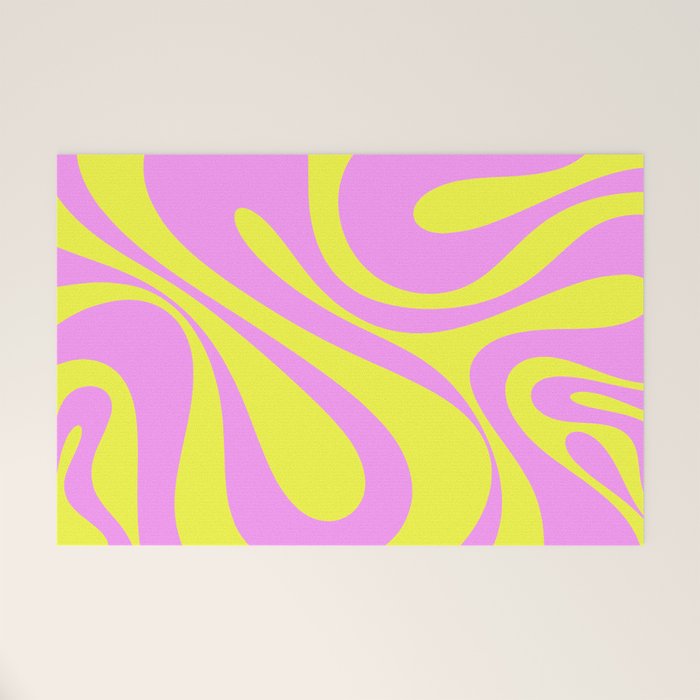 Vivid Mod Swirl Retro Abstract Pattern Neon Yellow and Pink Welcome Mat Gallery Image 1