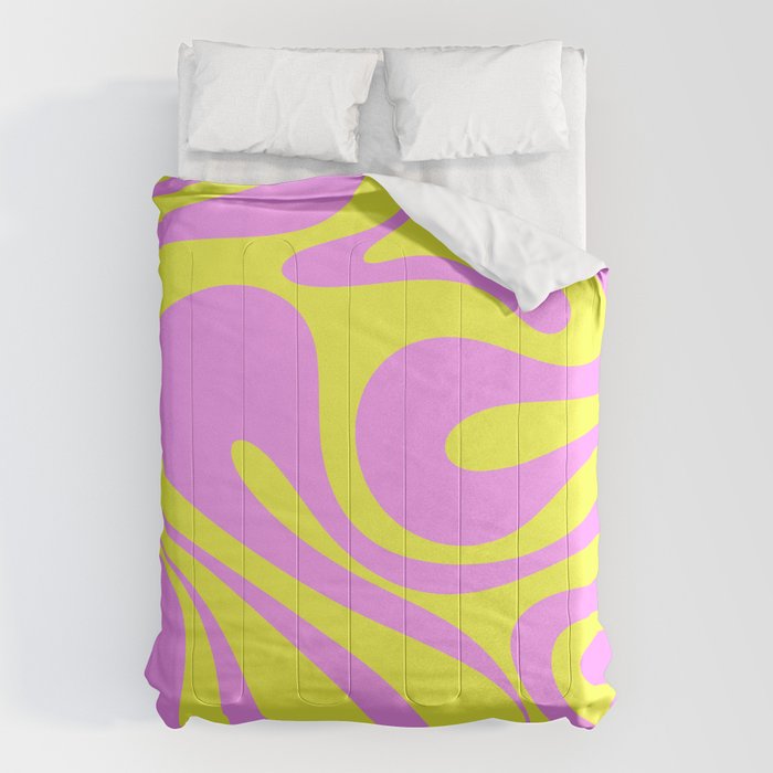 Vivid Mod Swirl Retro Abstract Pattern Neon Yellow and Pink Comforter Gallery Image 6