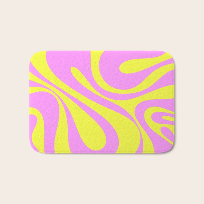 Vivid Mod Swirl Retro Abstract Pattern Neon Yellow and Pink Bath Mat Gallery Image 1