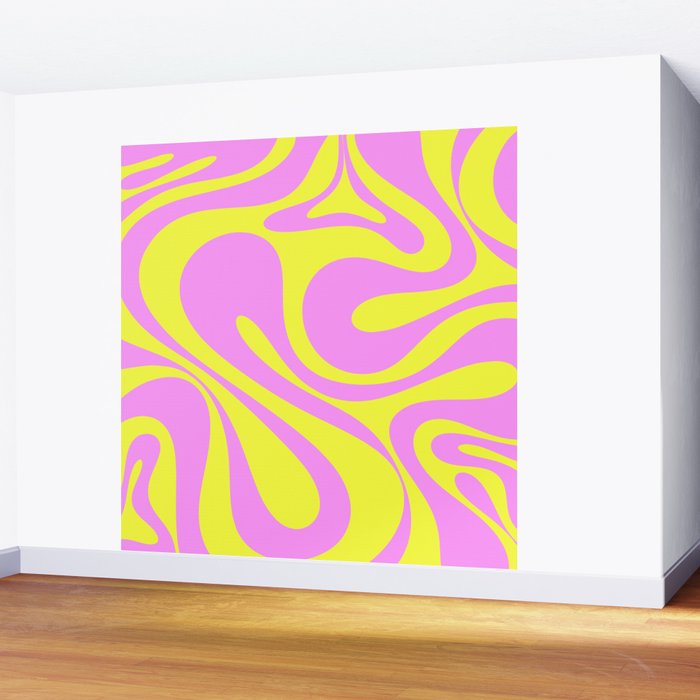Vivid Mod Swirl Retro Abstract Pattern Neon Yellow and Pink Wall Mural Gallery Image 2