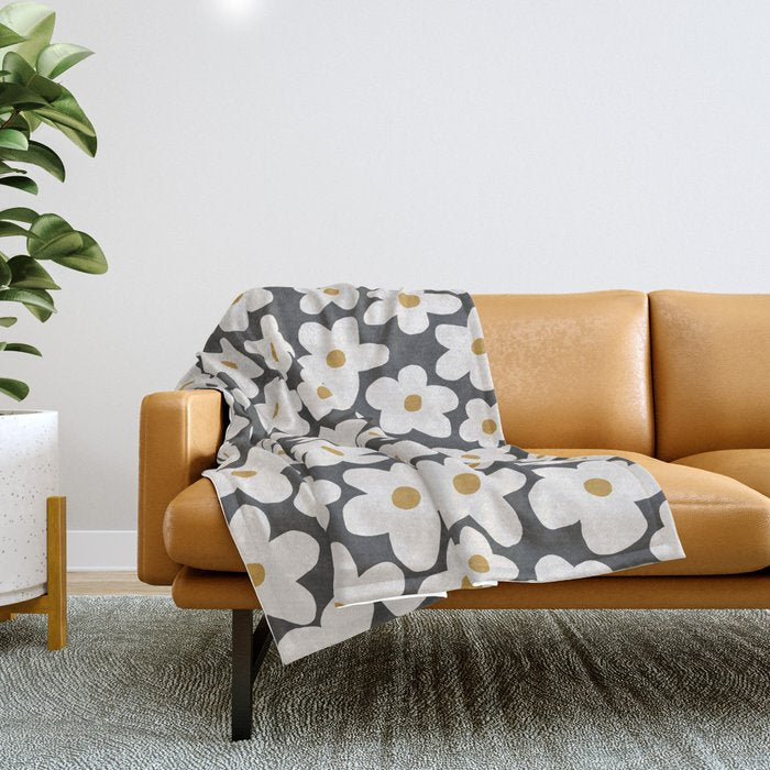 Ditsy Bloom - charcoal Throw Blanket Gallery Image 1