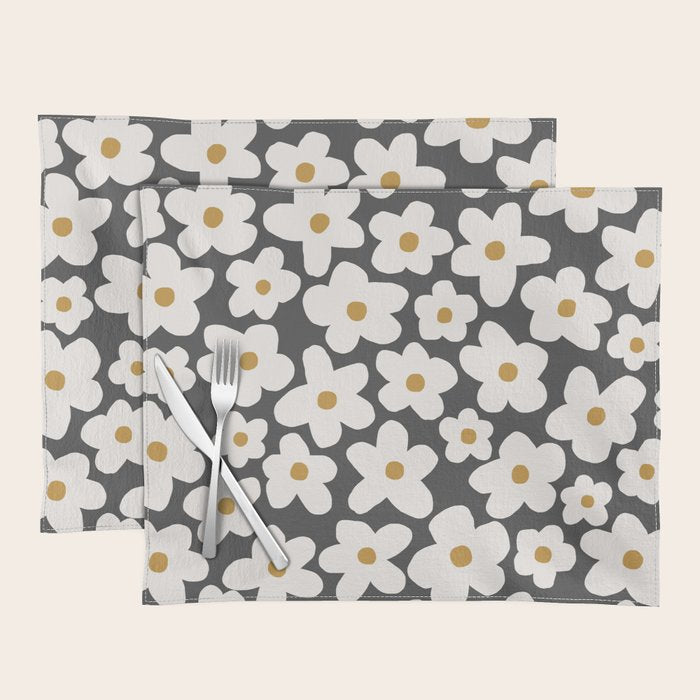 Ditsy Bloom - charcoal Placemat Gallery Image 1