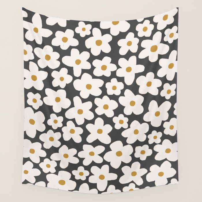 Ditsy Bloom - charcoal Wall Tapestry Gallery Image 4