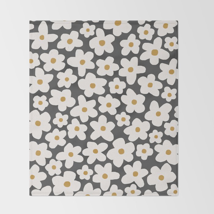 Ditsy Bloom - charcoal Throw Blanket Gallery Image 2