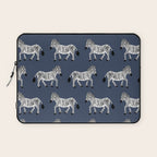 Zebra Parade - Black and White on Denim Navy Blue Laptop Sleeve Gallery Image 1