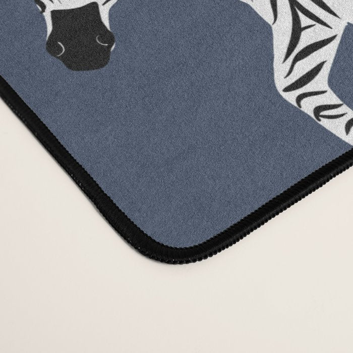 Zebra Parade - Black and White on Denim Navy Blue Desk Mat Gallery Image 4