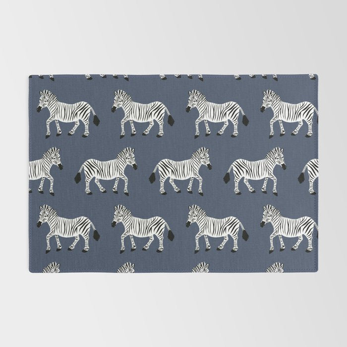 Zebra Parade - Black and White on Denim Navy Blue Rug Gallery Image 2