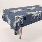 Zebra Parade - Black and White on Denim Navy Blue Tablecloth Gallery Image 1