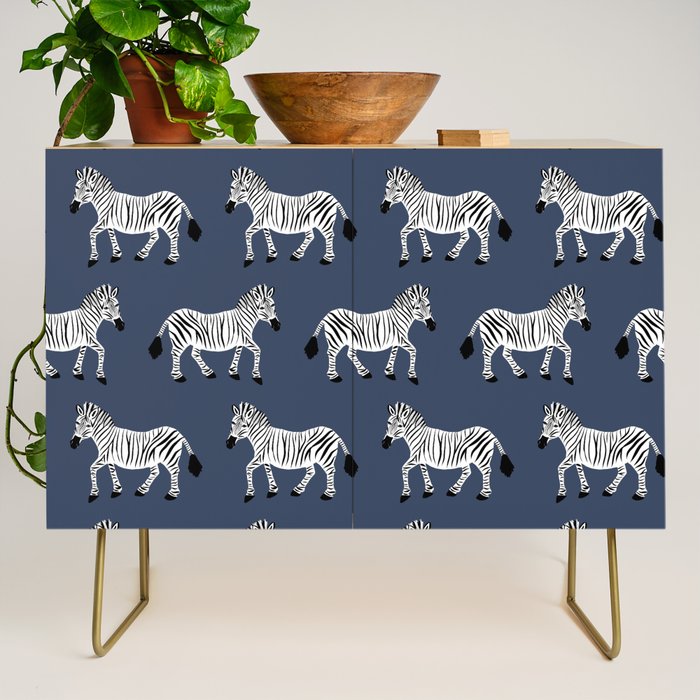 Zebra Parade - Black and White on Denim Navy Blue Credenza Gallery Image 1