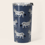 Zebra Parade - Black and White on Denim Navy Blue Travel Mug Gallery Image 2