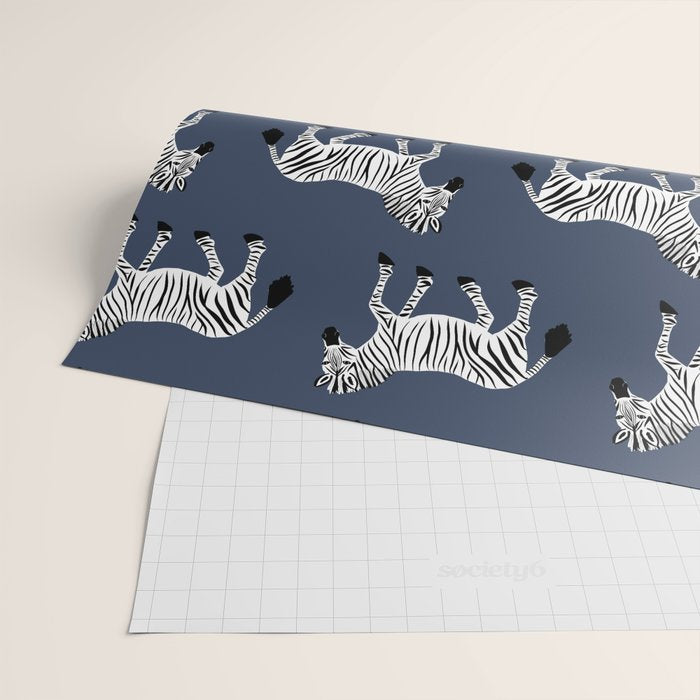 Zebra Parade - Black and White on Denim Navy Blue Wrapping Paper Gallery Image 2