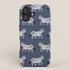 Zebra Parade - Black and White on Denim Navy Blue iPhone Case Gallery Image 1