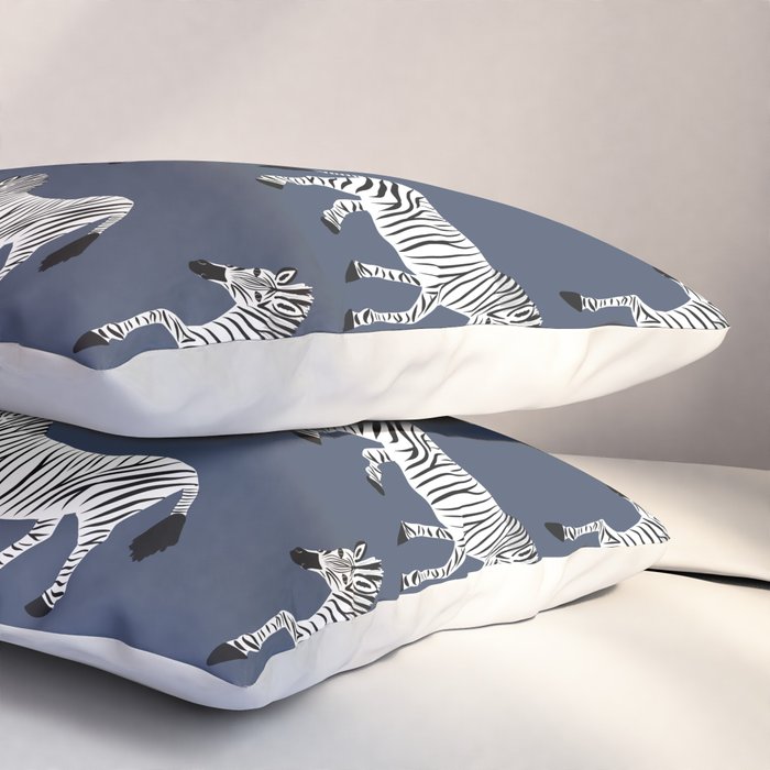 Zebra Parade - Black and White on Denim Navy Blue Pillow Sham Gallery Image 3