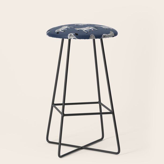 Zebra Parade - Black and White on Denim Navy Blue Stool Gallery Image 1