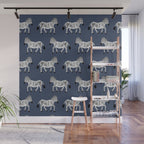 Zebra Parade - Black and White on Denim Navy Blue Wall Mural Gallery Image 1