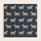 Zebra Parade - Black and White on Denim Navy Blue Wood Wall Art Gallery Image 1