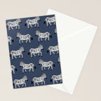 Zebra Parade - Black and White on Denim Navy Blue Stationery Card Gallery Image 2