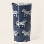 Zebra Parade - Black and White on Denim Navy Blue Travel Mug Gallery Image 3
