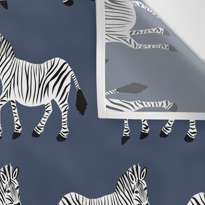 Zebra Parade - Black and White on Denim Navy Blue Wall Tapestry Gallery Image 3