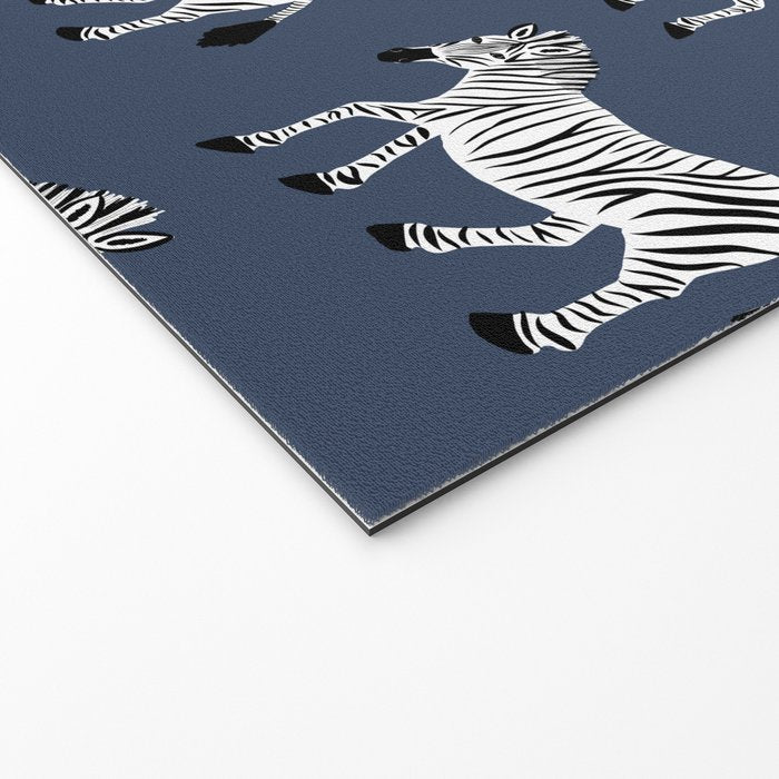 Zebra Parade - Black and White on Denim Navy Blue Welcome Mat Gallery Image 2