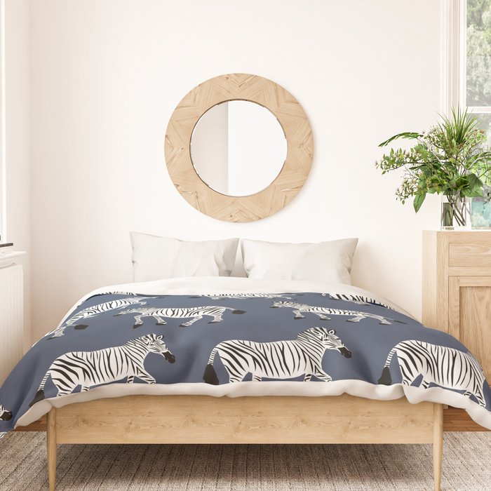 Zebra Parade - Black and White on Denim Navy Blue Duvet Cover Gallery Image 3