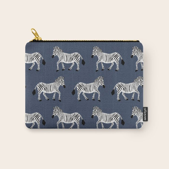 Zebra Parade - Black and White on Denim Navy Blue Carry All Pouch Gallery Image 1