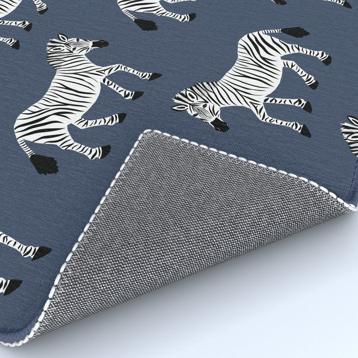 Zebra Parade - Black and White on Denim Navy Blue Rug Gallery Image 4