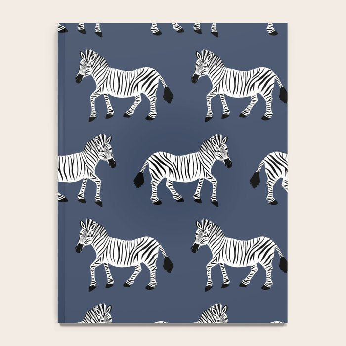 Zebra Parade - Black and White on Denim Navy Blue Notebook Gallery Image 4