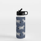 Zebra Parade - Black and White on Denim Navy Blue Water Bottle Gallery Image 1
