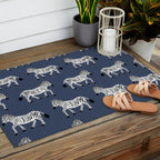 Zebra Parade - Black and White on Denim Navy Blue Outdoor Rug Gallery Image 2