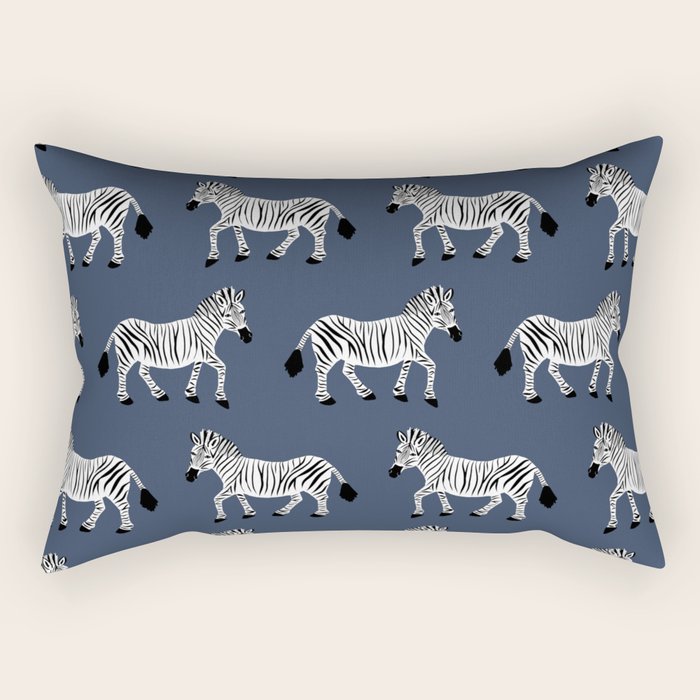 Zebra Parade - Black and White on Denim Navy Blue Rectangular Pillow Gallery Image 2