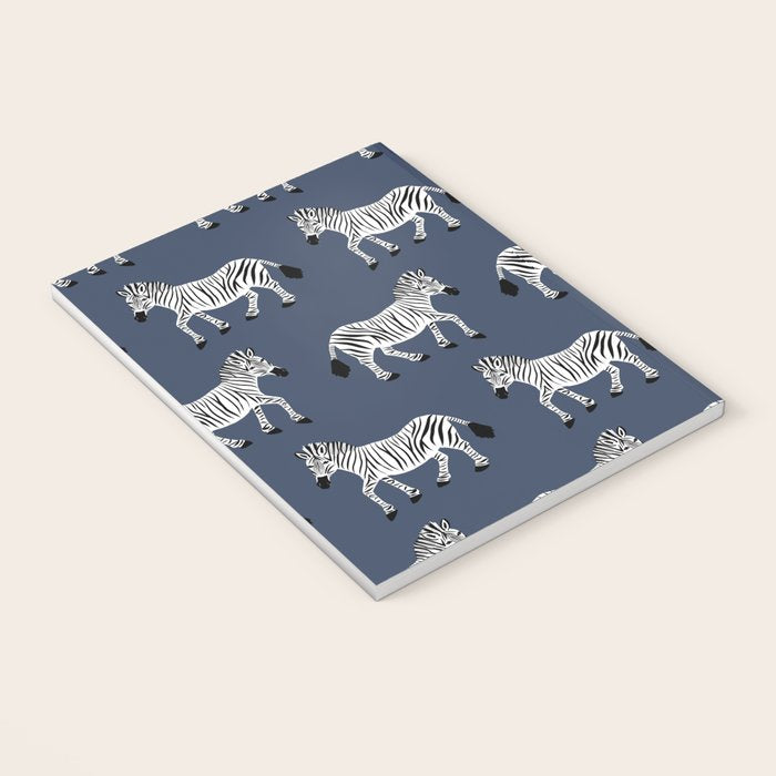 Zebra Parade - Black and White on Denim Navy Blue Notebook Gallery Image 3