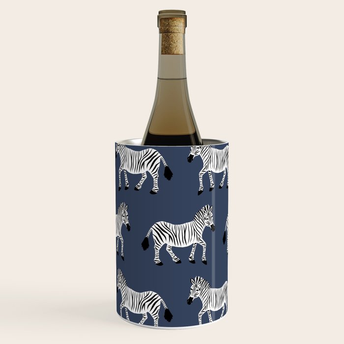 Zebra Parade - Black and White on Denim Navy Blue Wine Chiller Gallery Image 1
