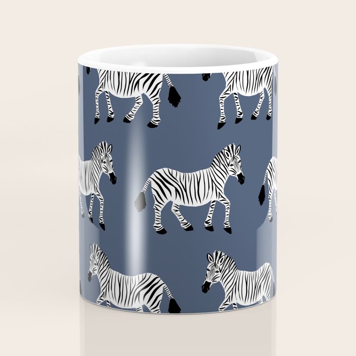Zebra Parade - Black and White on Denim Navy Blue Coffee Mug Gallery Image 4