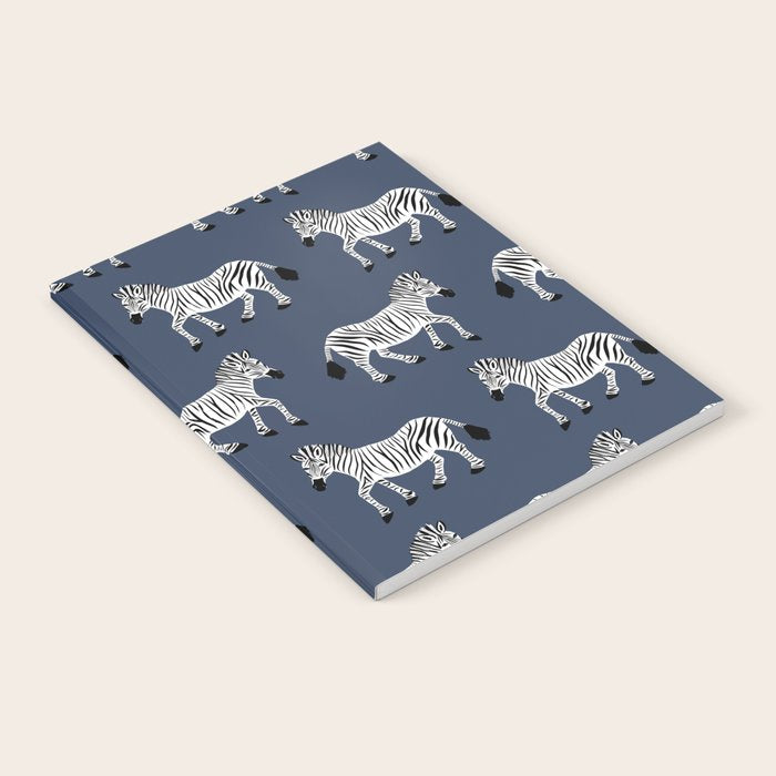 Zebra Parade - Black and White on Denim Navy Blue Notebook Gallery Image 1