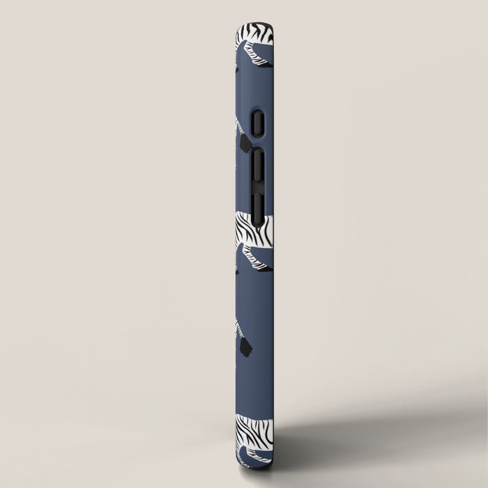 Zebra Parade - Black and White on Denim Navy Blue iPhone Case Gallery Image 2