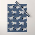 Zebra Parade - Black and White on Denim Navy Blue Wrapping Paper Gallery Image 1