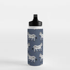 Zebra Parade - Black and White on Denim Navy Blue Water Bottle Gallery Image 3