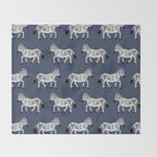 Zebra Parade - Black and White on Denim Navy Blue Throw Blanket Gallery Image 2