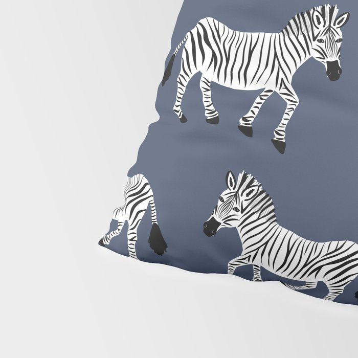 Zebra Parade - Black and White on Denim Navy Blue Pillow Sham Gallery Image 4